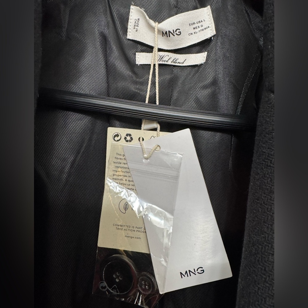 Mango Dali Wool Blend Black Coat NWT Women’s Size L Structured Blazer Coat - Picture 2 of 9